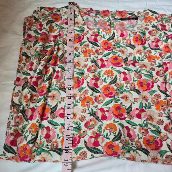 M&S Collection Linen Floral Square Neck Midi Dress Cream Orange Sz 8 Sleeveless - Picture 8 of 10